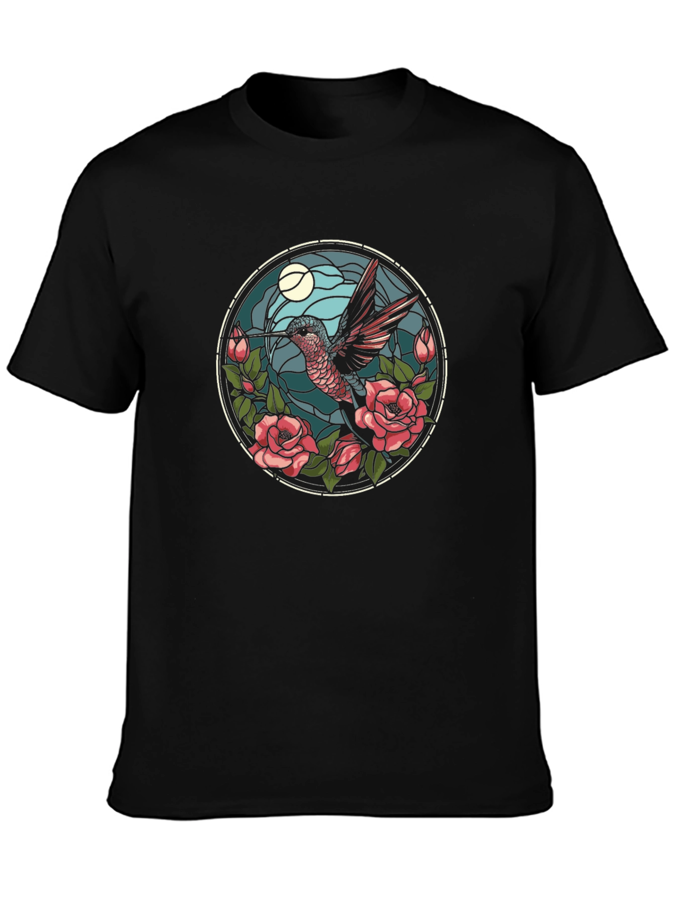 Hummingbird & Roses Graphic Tee - Black