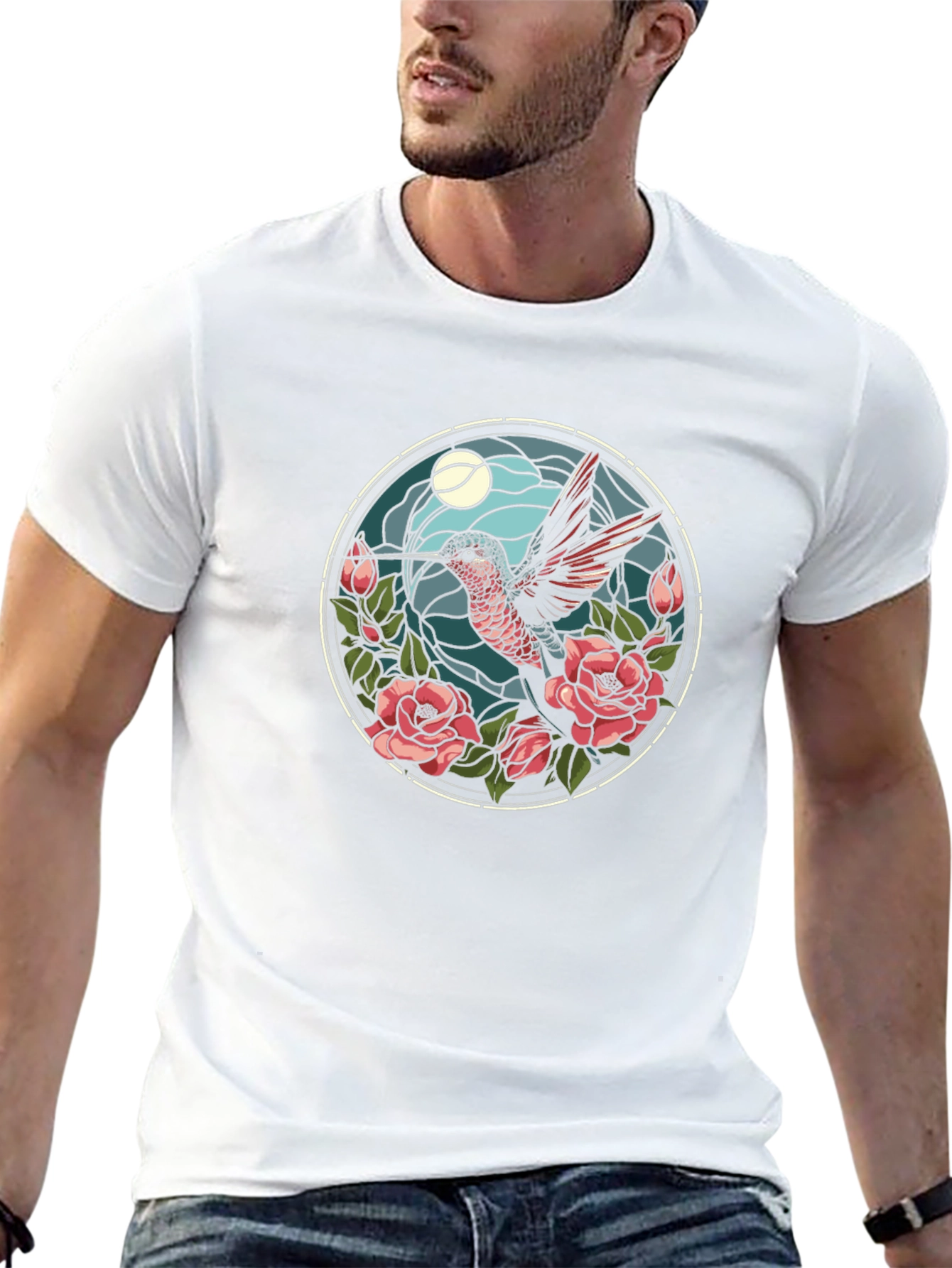 Hummingbird & Roses Graphic Tee - Black