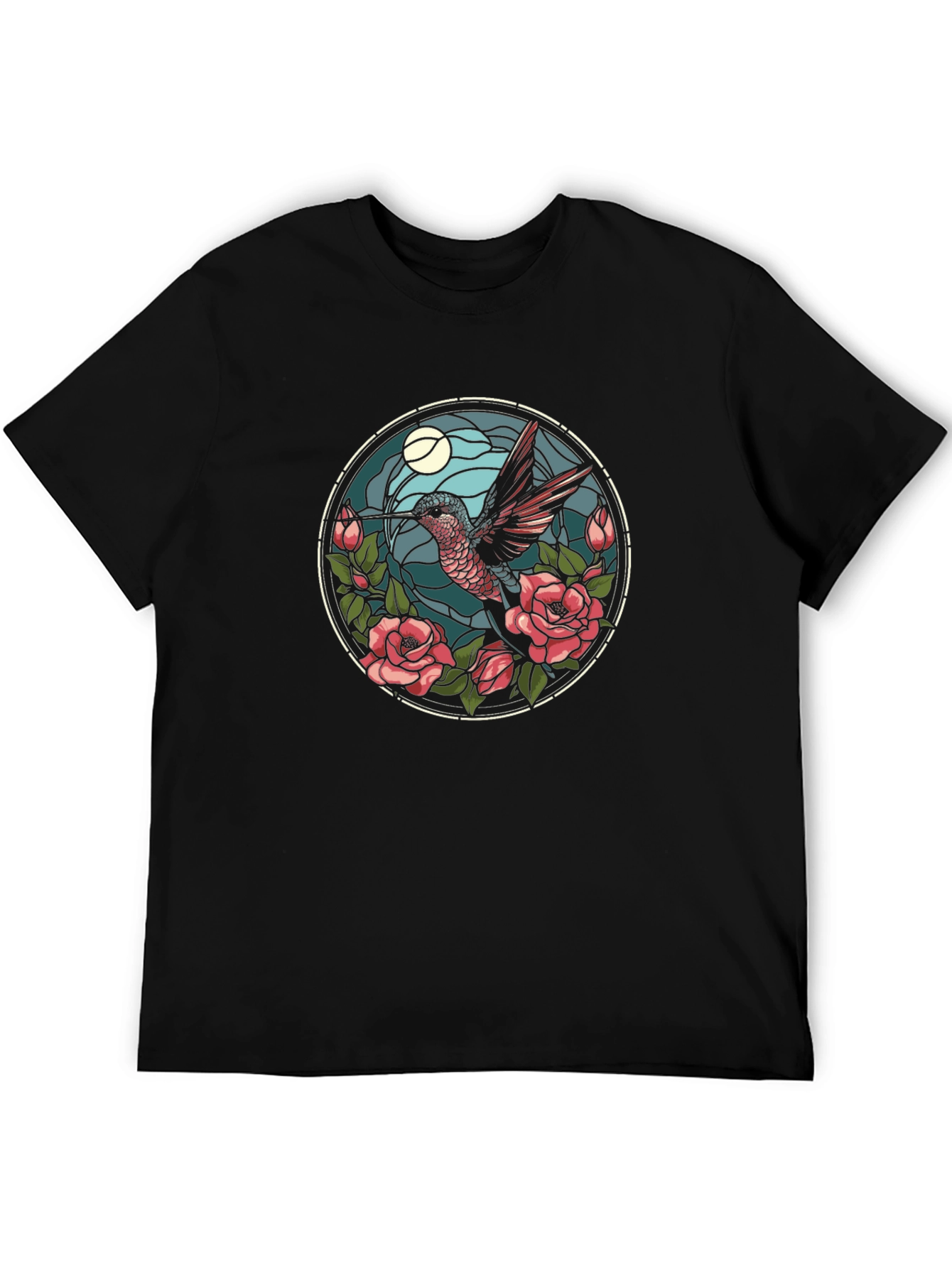 Hummingbird & Roses Graphic Tee - Black
