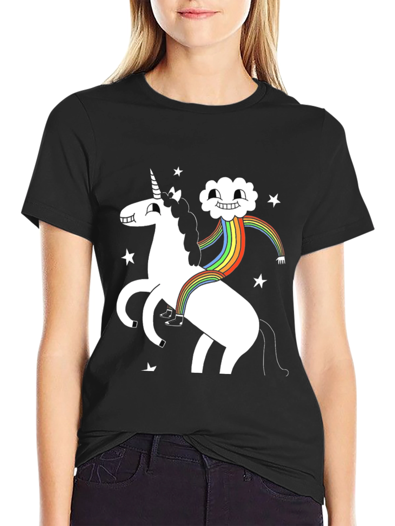Unicorn Cloud Rainbow Black T-Shirt