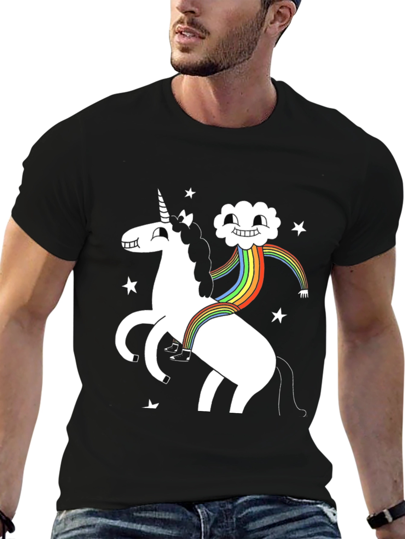 Unicorn Cloud Rainbow Black T-Shirt