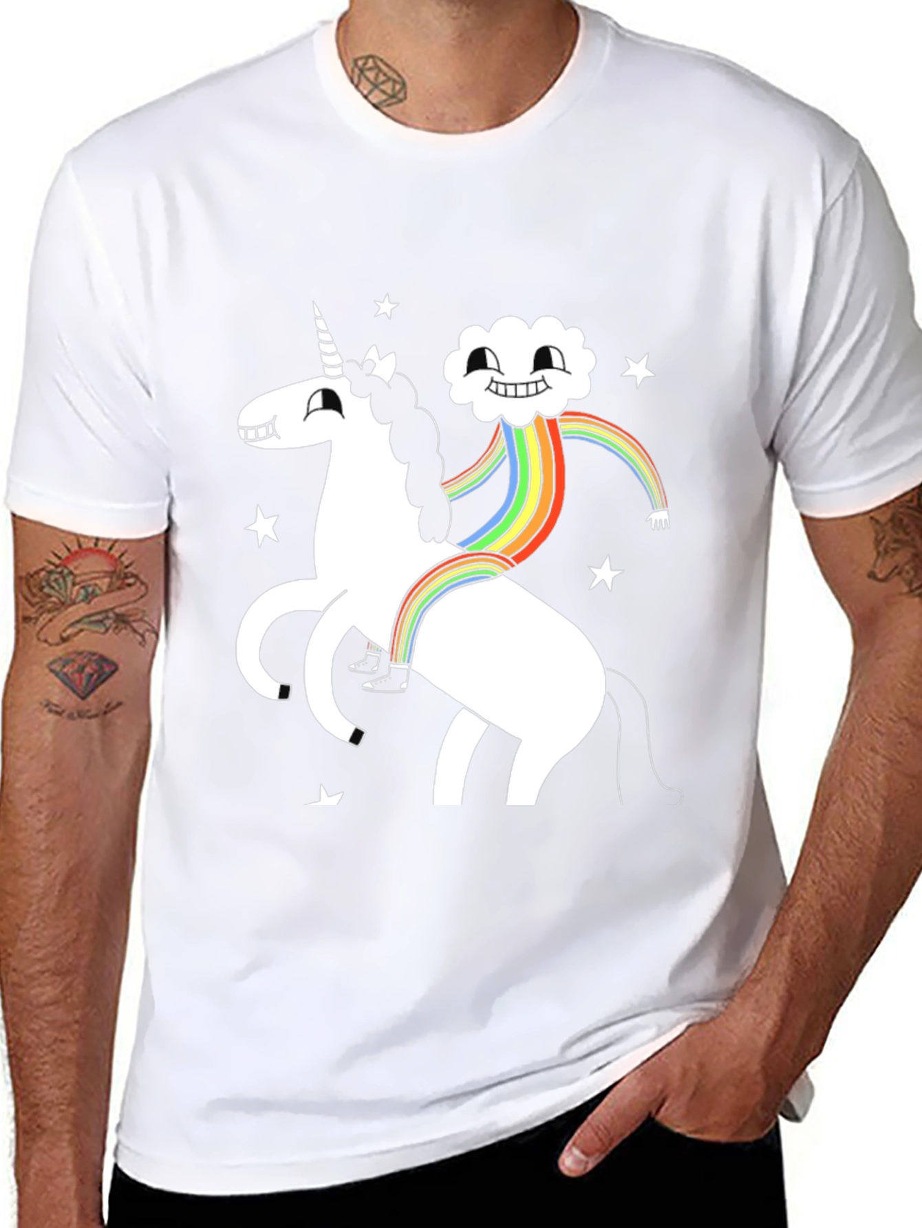Unicorn Cloud Rainbow Black T-Shirt