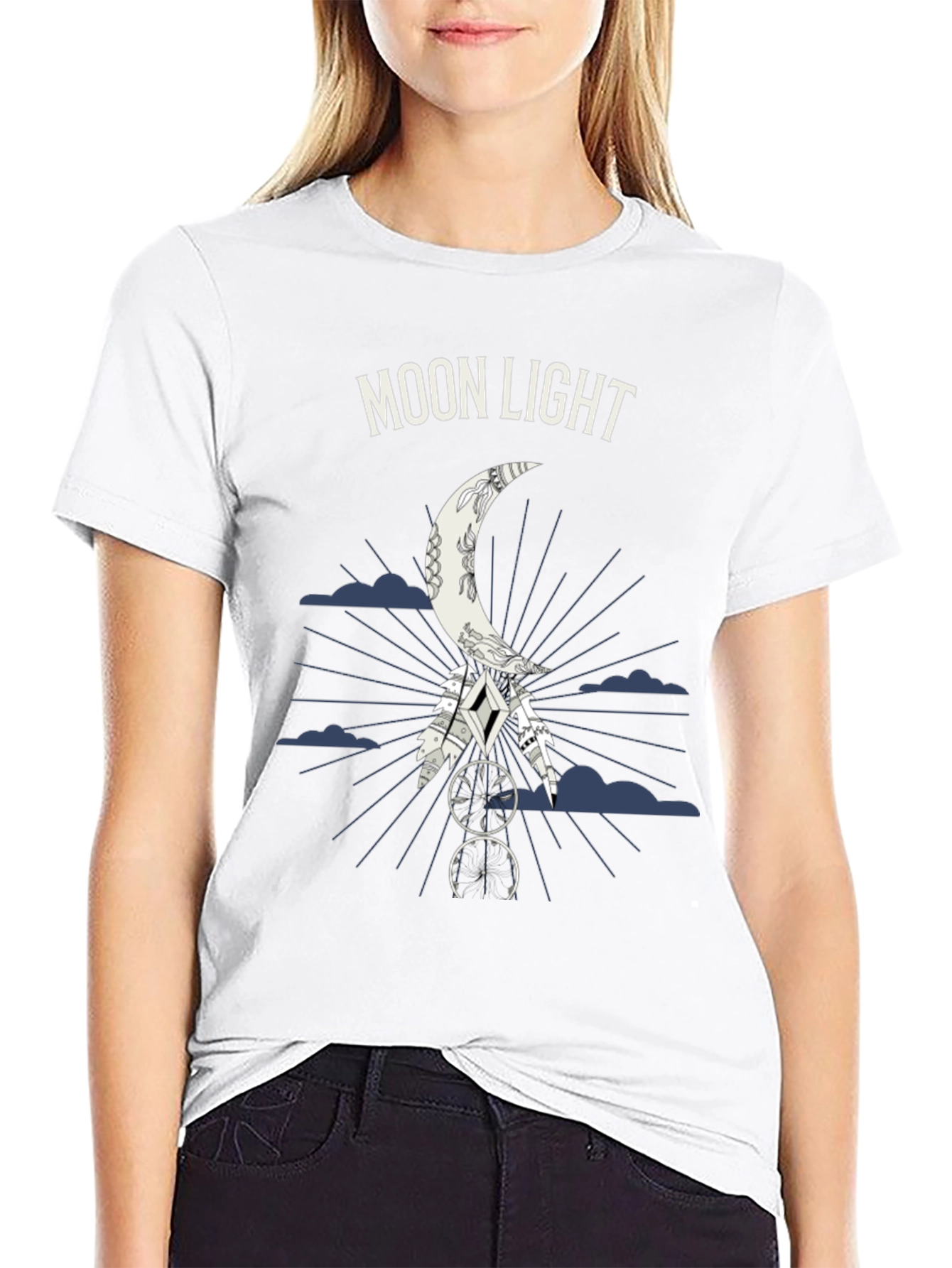 Moonlight Graphic Tee - Dreamcatcher Design - Black T-Shirt
