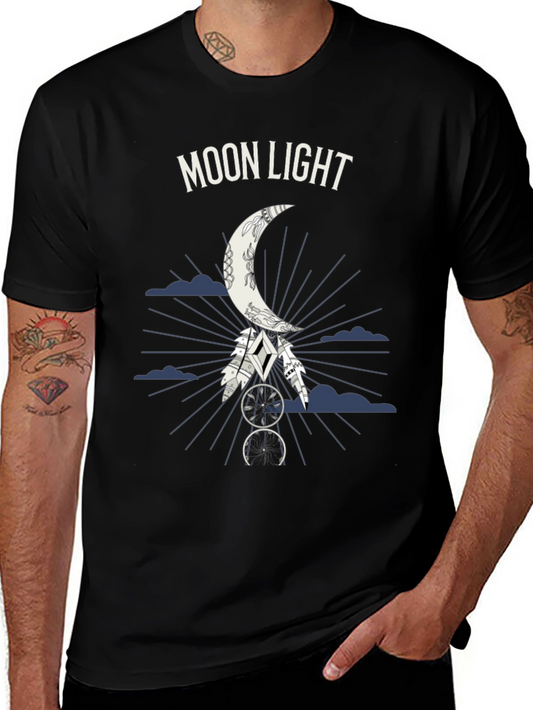 Moonlight Graphic Tee - Dreamcatcher Design - Black T-Shirt