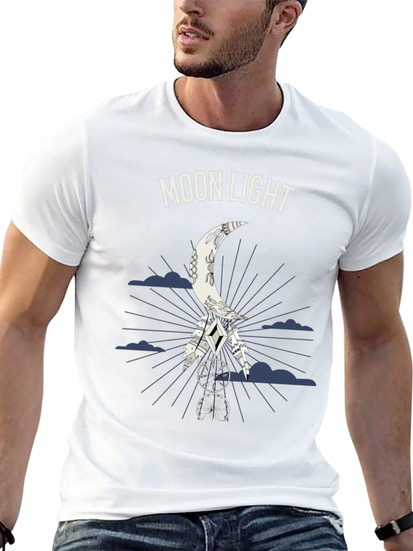 Moonlight Graphic Tee - Dreamcatcher Design - Black T-Shirt