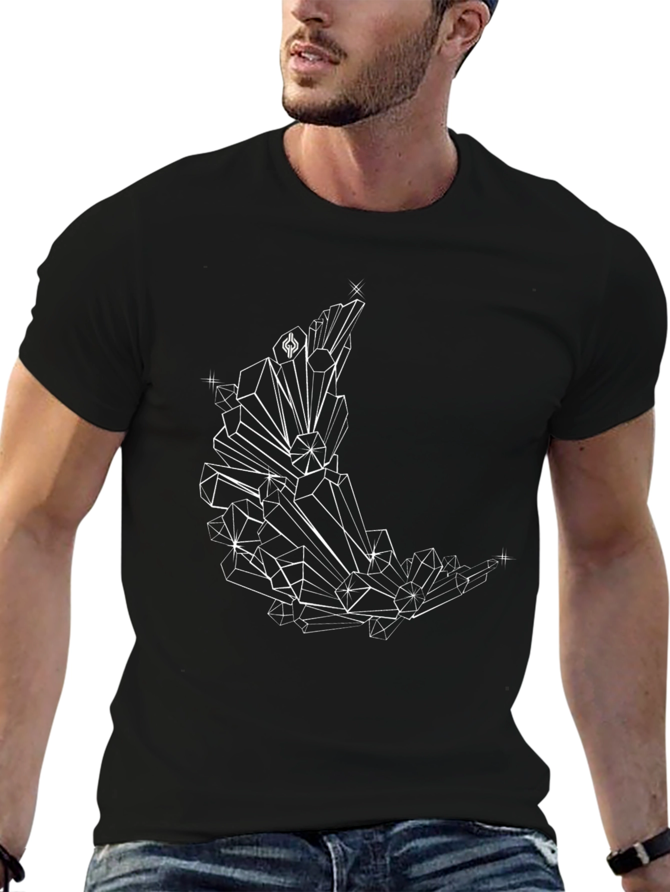 Geometric Moon Graphic Tee - Black Cotton Comfort