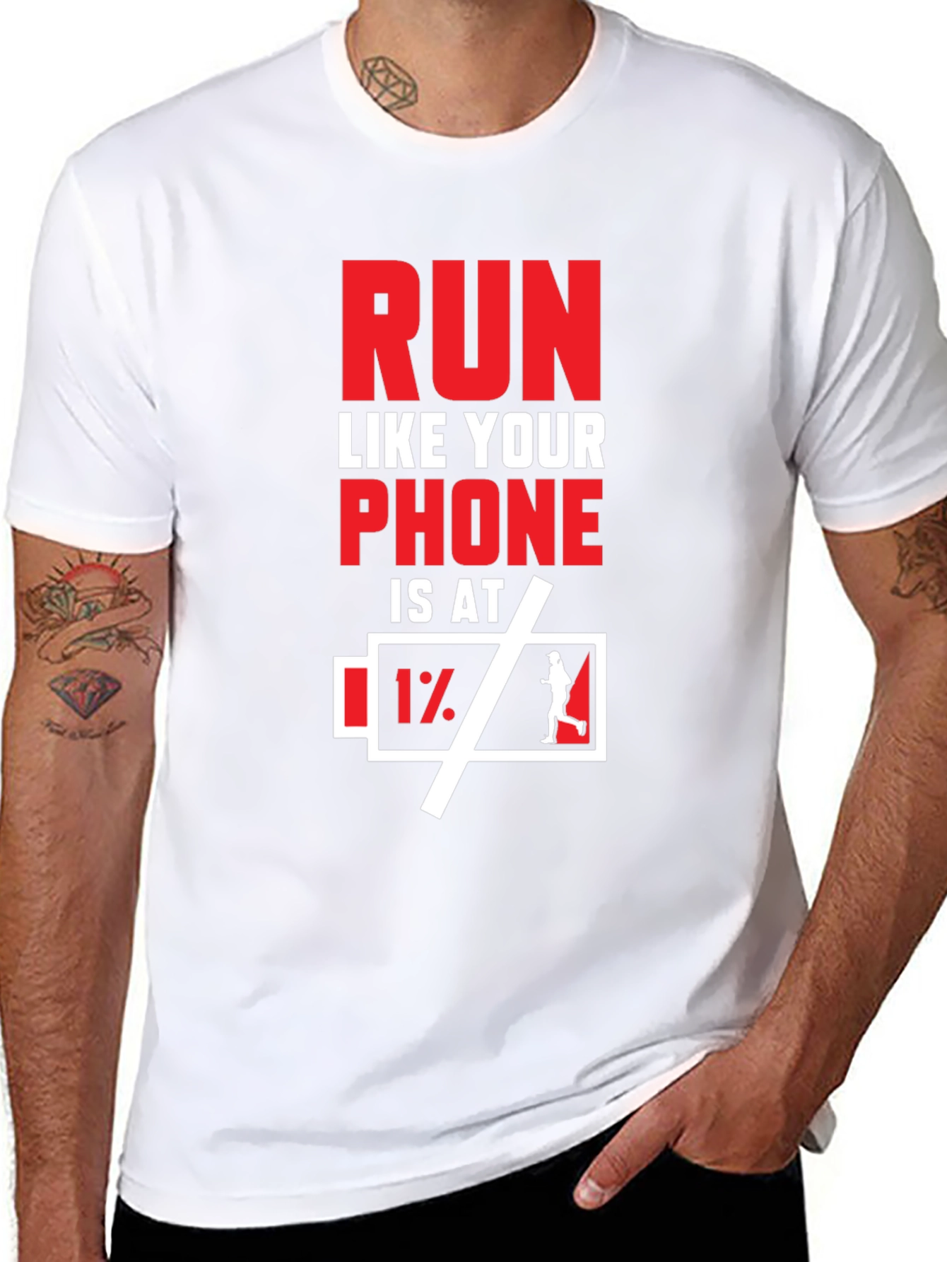 Run Like Your Phone is at 1% T-Shirt