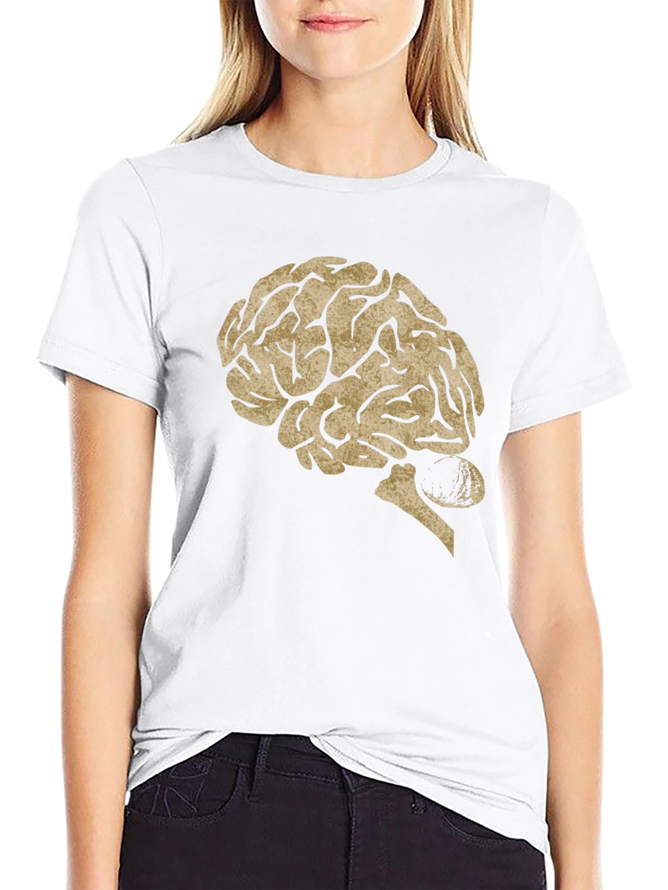 Brain Graphic Print Tee - Black Cotton Casual Top