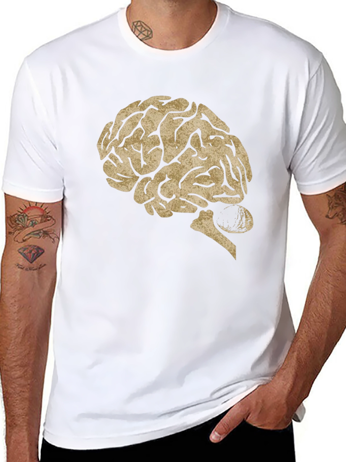 Brain Graphic Print Tee - Black Cotton Casual Top