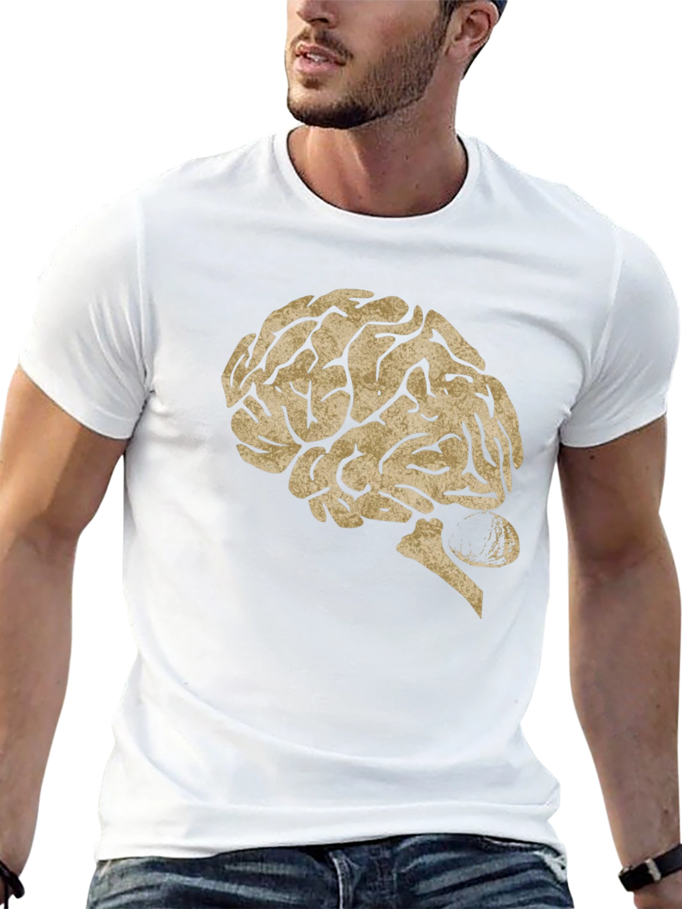Brain Graphic Print Tee - Black Cotton Casual Top