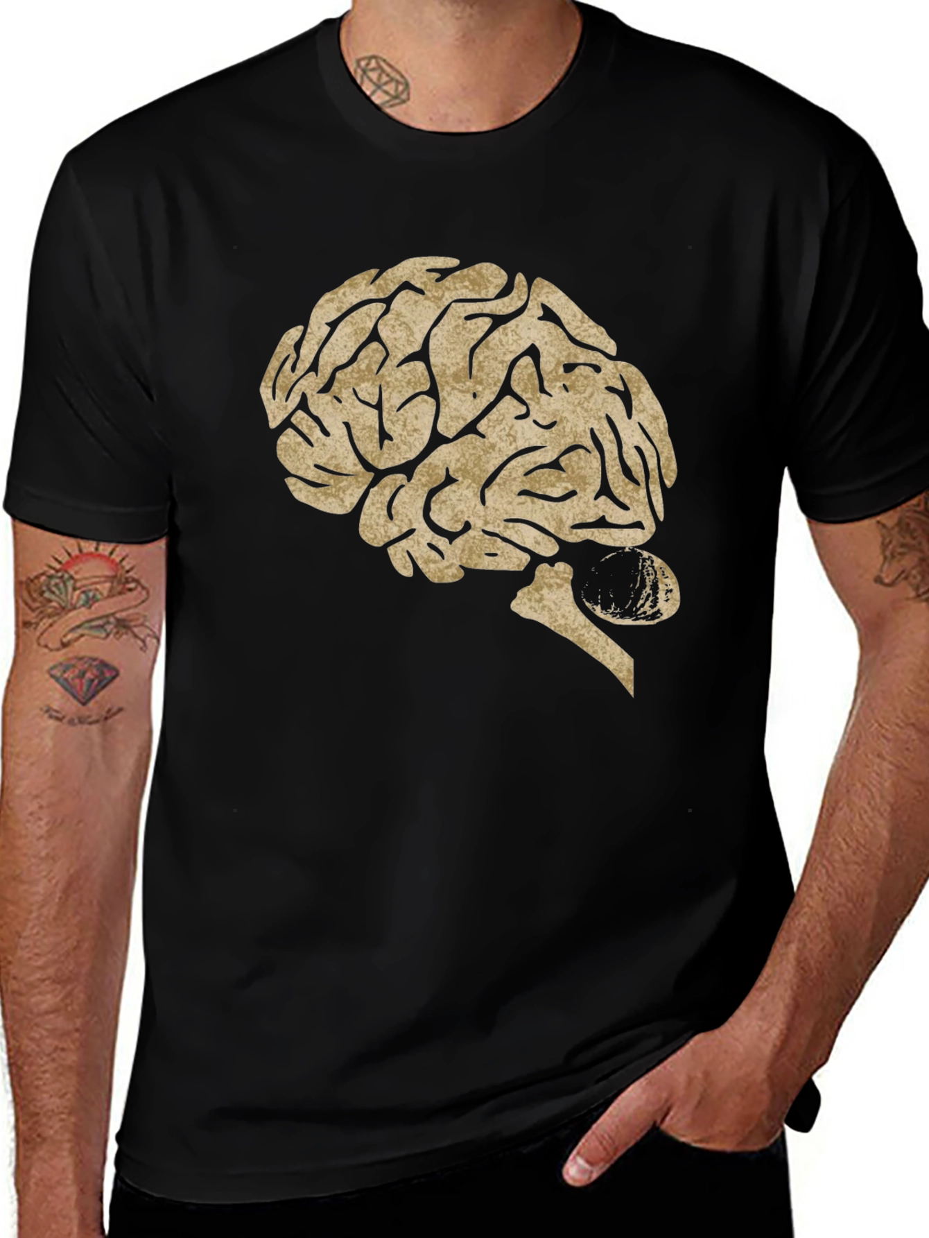 Brain Graphic Print Tee - Black Cotton Casual Top