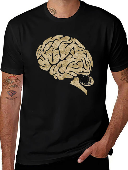 Brain Graphic Print Tee - Black Cotton Casual Top