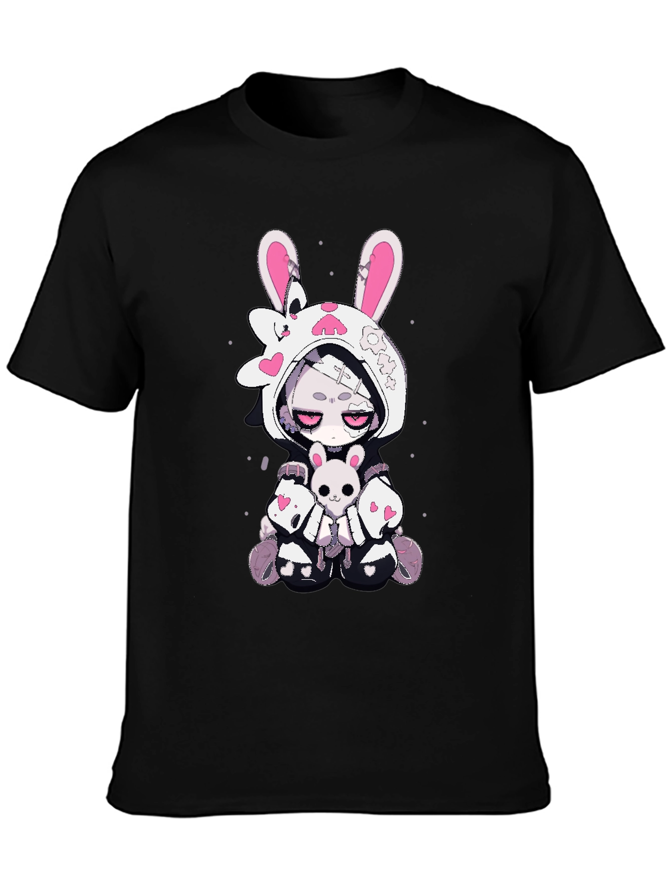 Kawaii Bunny Graphic T-Shirt - Black