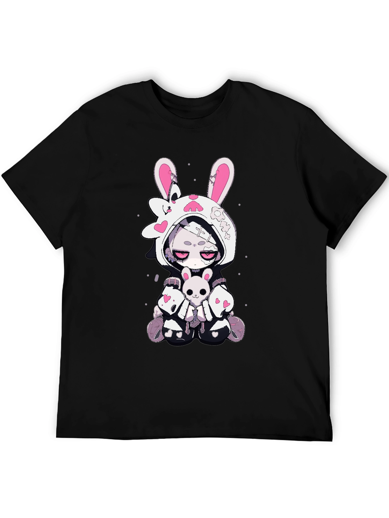 Kawaii Bunny Graphic T-Shirt - Black