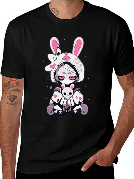 Kawaii Bunny Graphic T-Shirt - Black