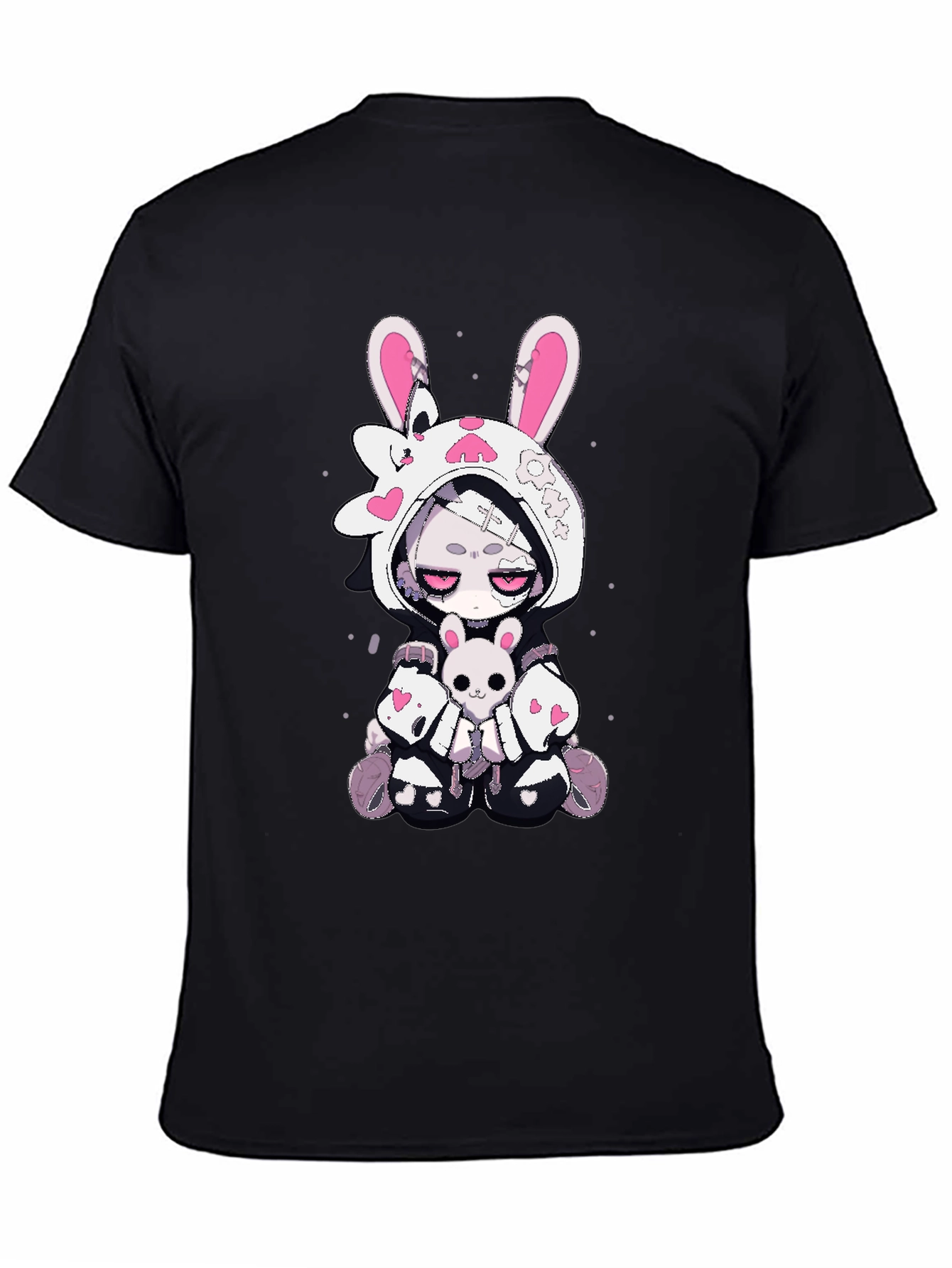 Kawaii Bunny Graphic T-Shirt - Black