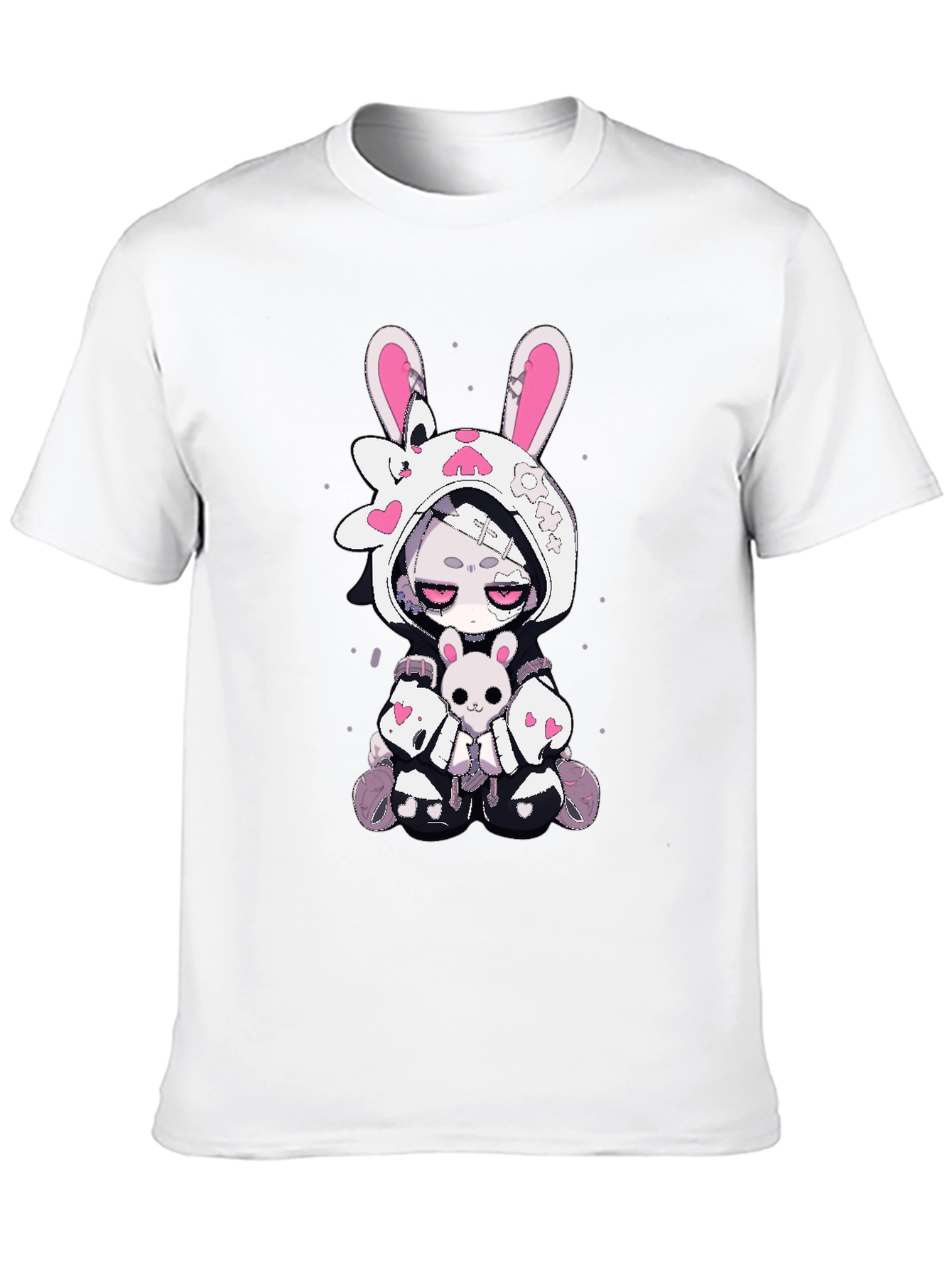 Kawaii Bunny Graphic T-Shirt - Black