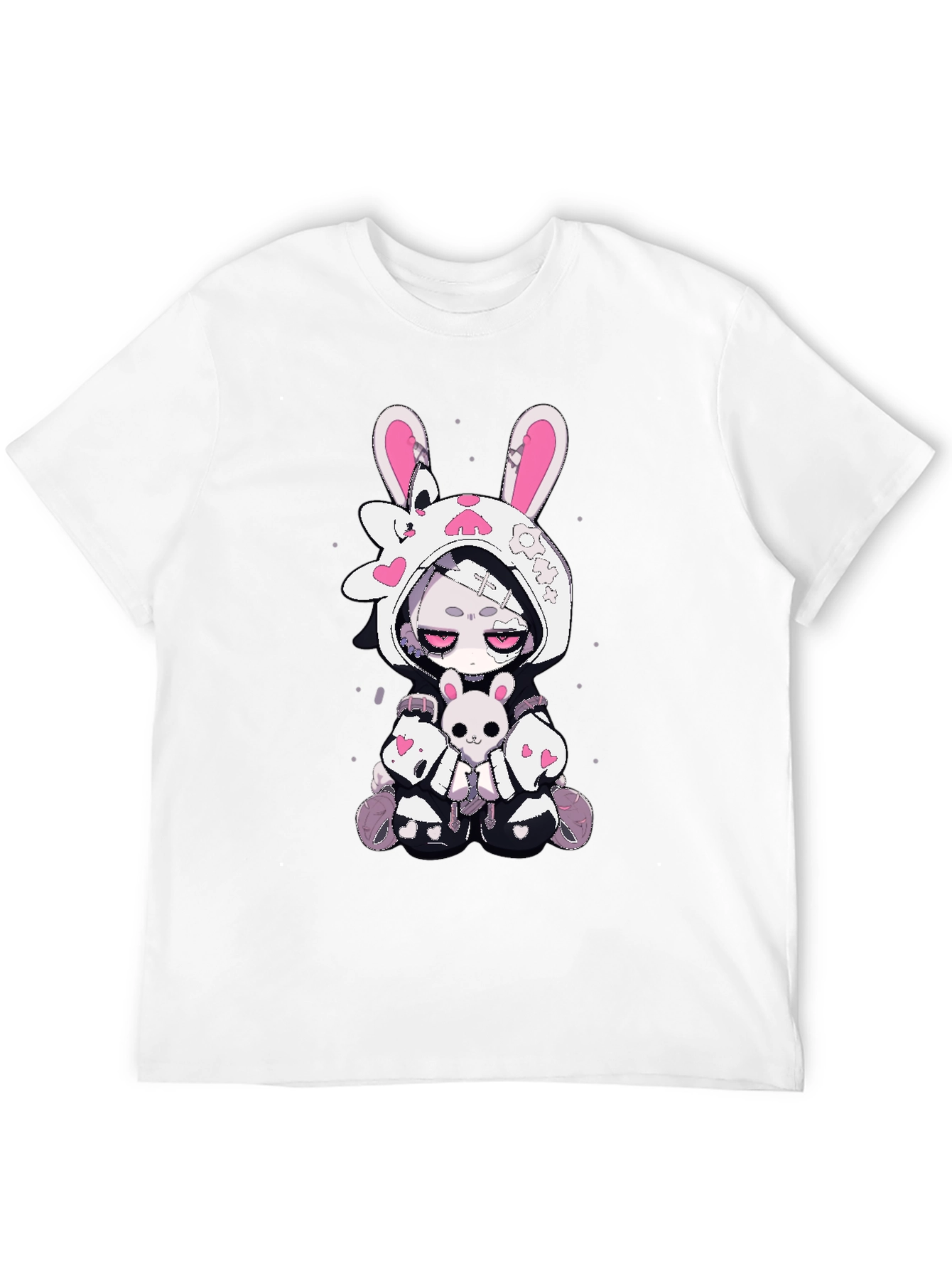 Kawaii Bunny Graphic T-Shirt - Black