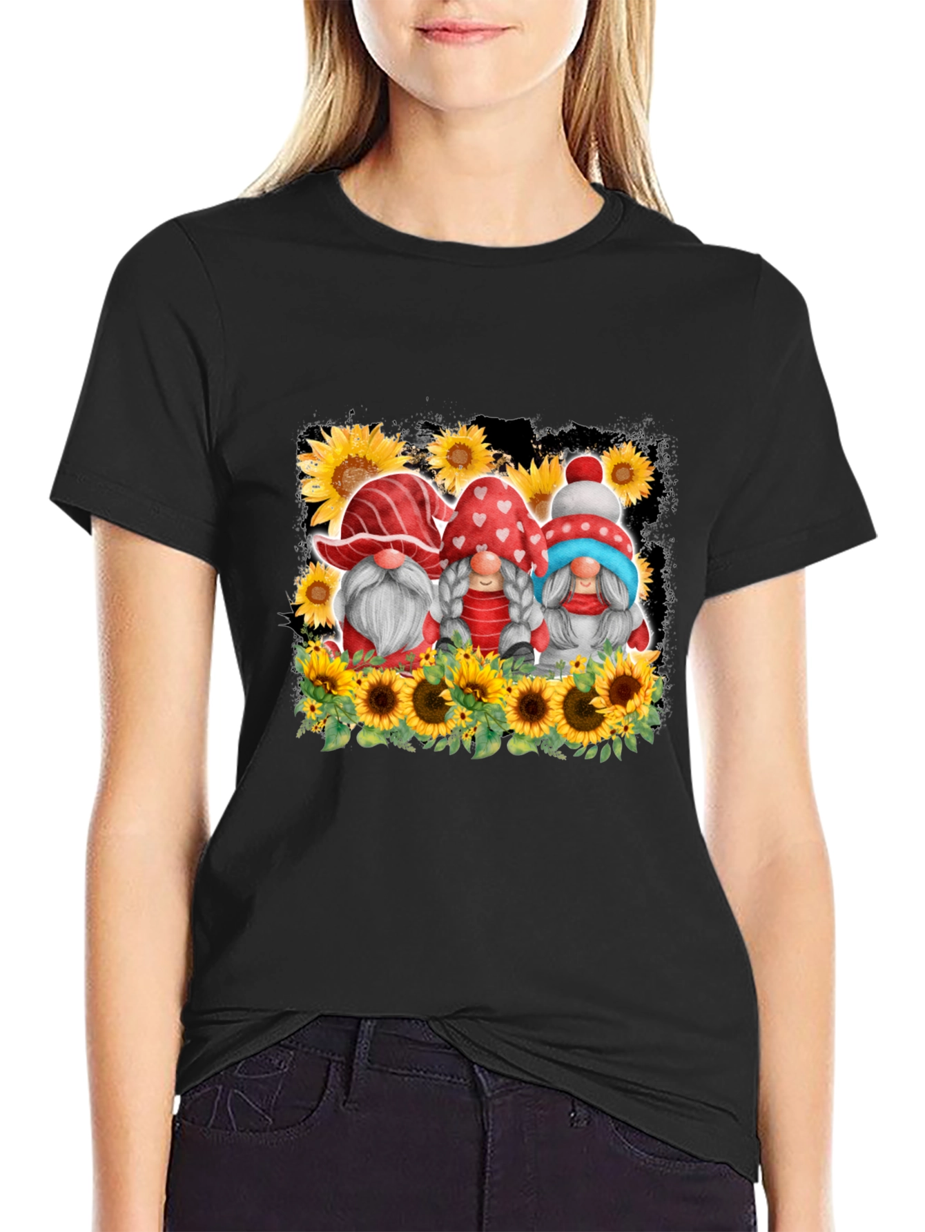 Gnome Sunflower Graphic T-Shirt