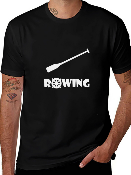 Rowing T-Shirt - Oar & Wheel Design - Black Cotton Tee
