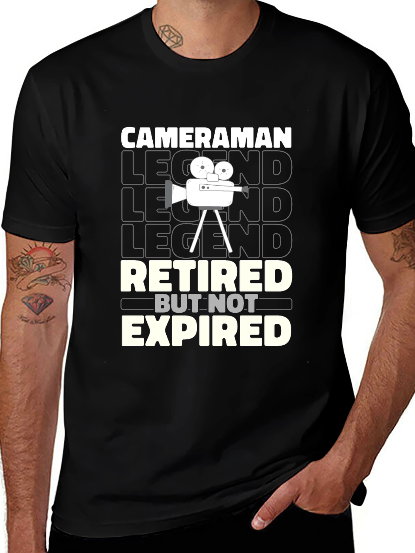 Cameraman Retired Legend Black Graphic T-Shirt