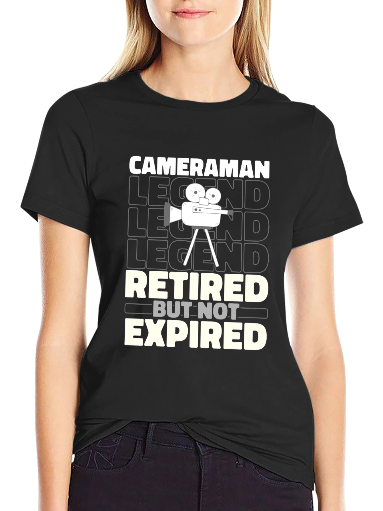 Cameraman Retired Legend Black Graphic T-Shirt