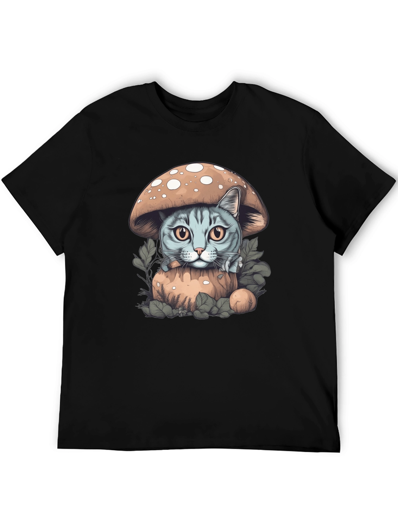 Mushroom Cat Graphic Tee - Novelty Shirt