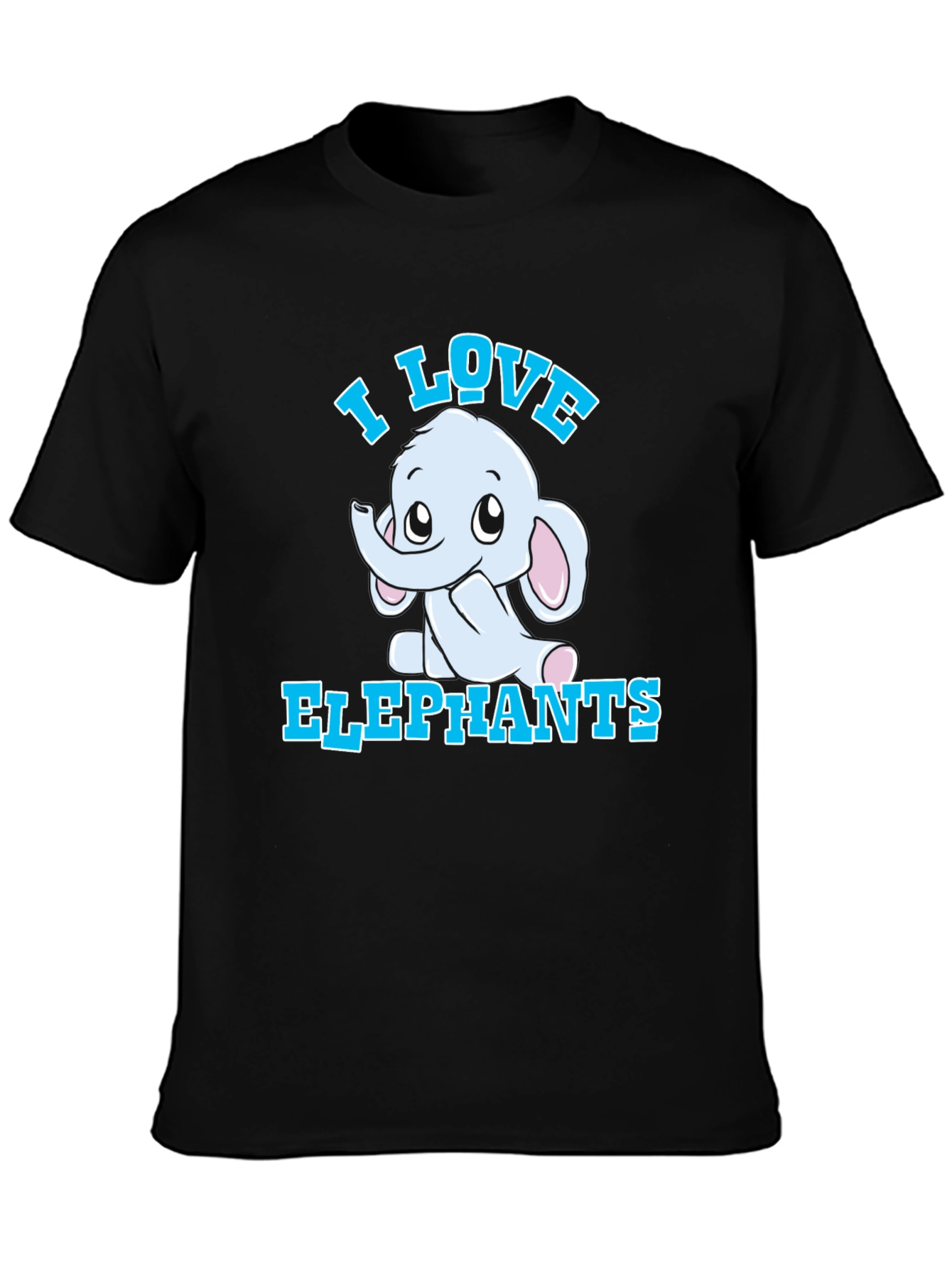 I Love Elephants Graphic Tee - Black Cotton T-Shirt