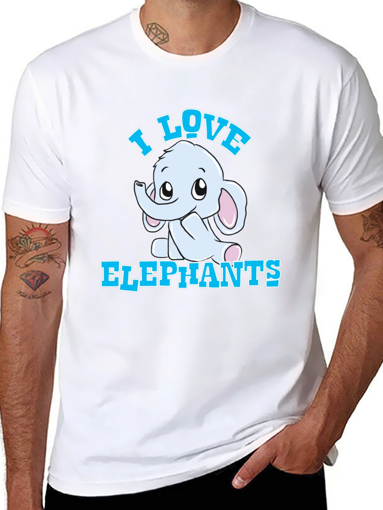 I Love Elephants Graphic Tee - Black Cotton T-Shirt