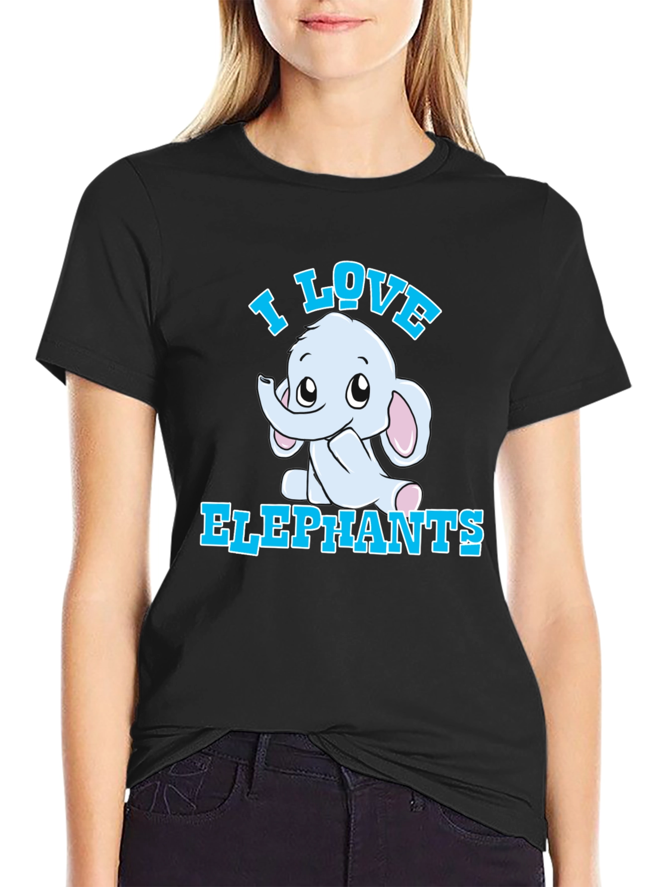 I Love Elephants Graphic Tee - Black Cotton T-Shirt