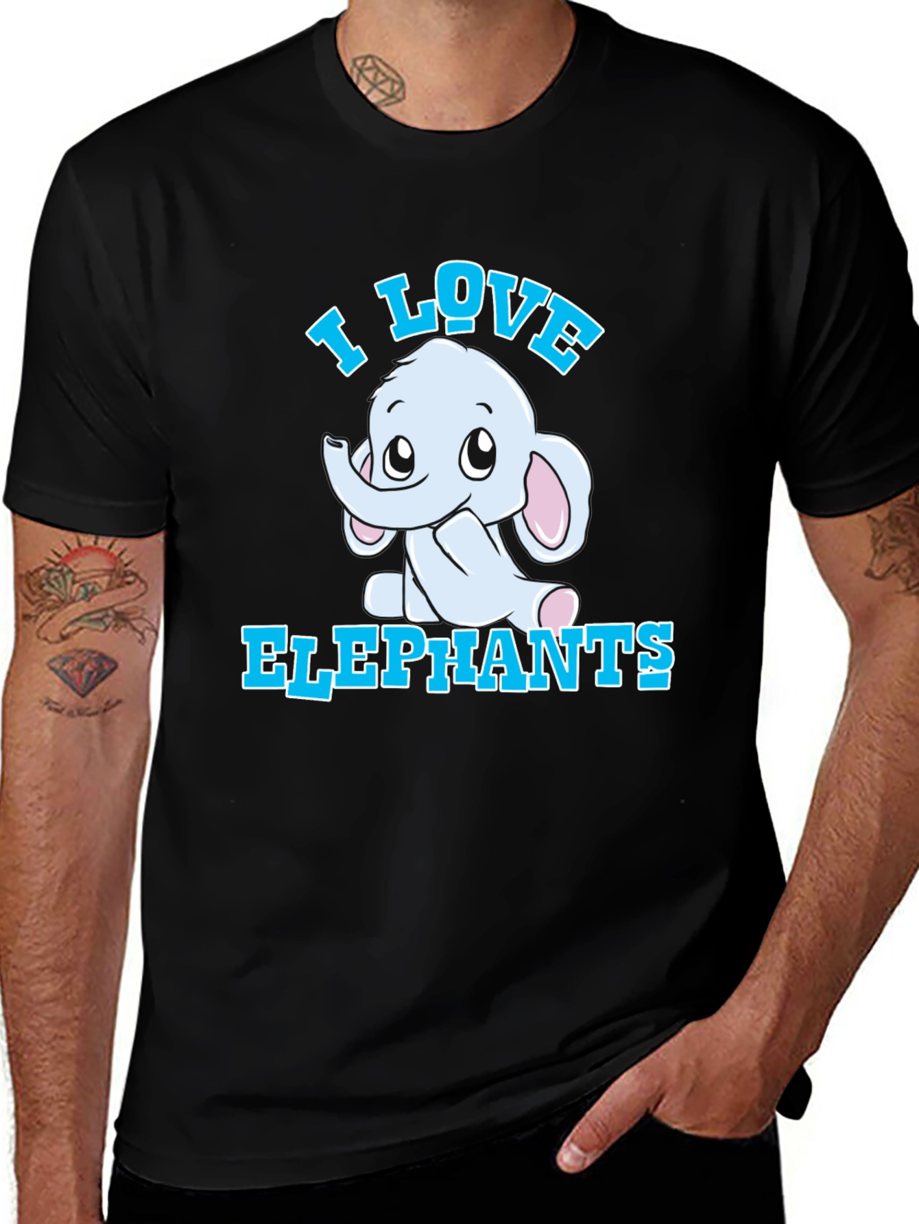 I Love Elephants Graphic Tee - Black Cotton T-Shirt