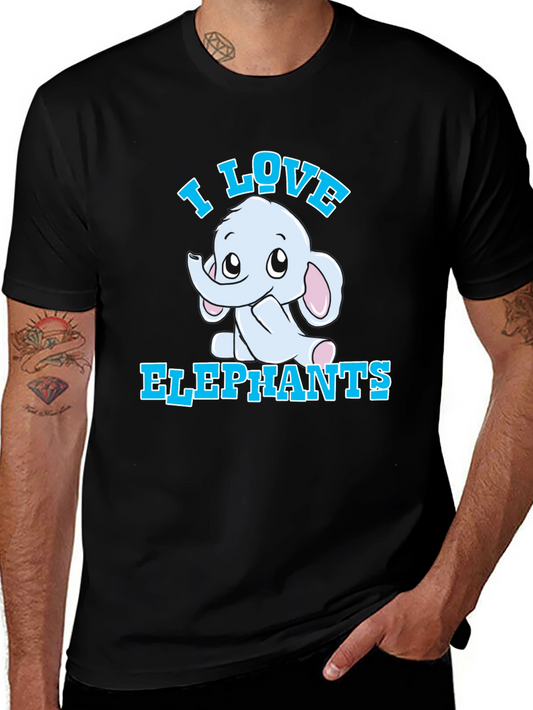 I Love Elephants Graphic Tee - Black Cotton T-Shirt