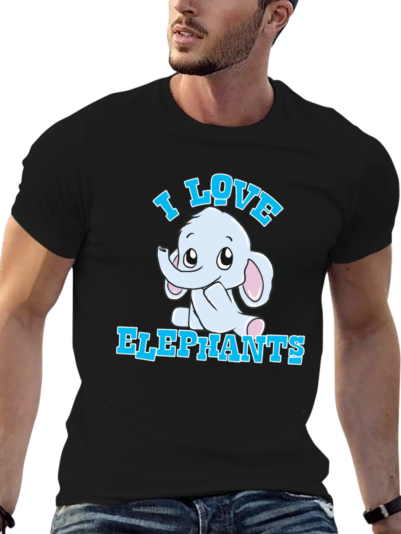 I Love Elephants Graphic Tee - Black Cotton T-Shirt