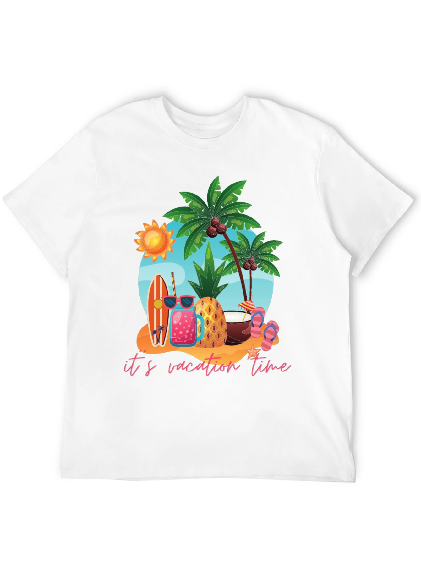 Its Vacation Time Black Cotton T-Shirt