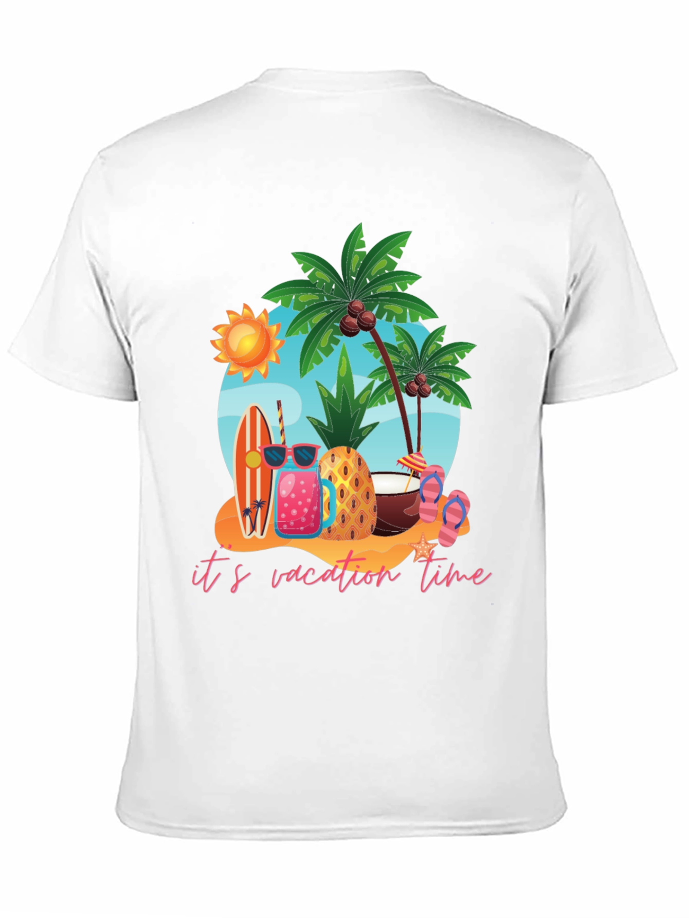 Its Vacation Time Black Cotton T-Shirt
