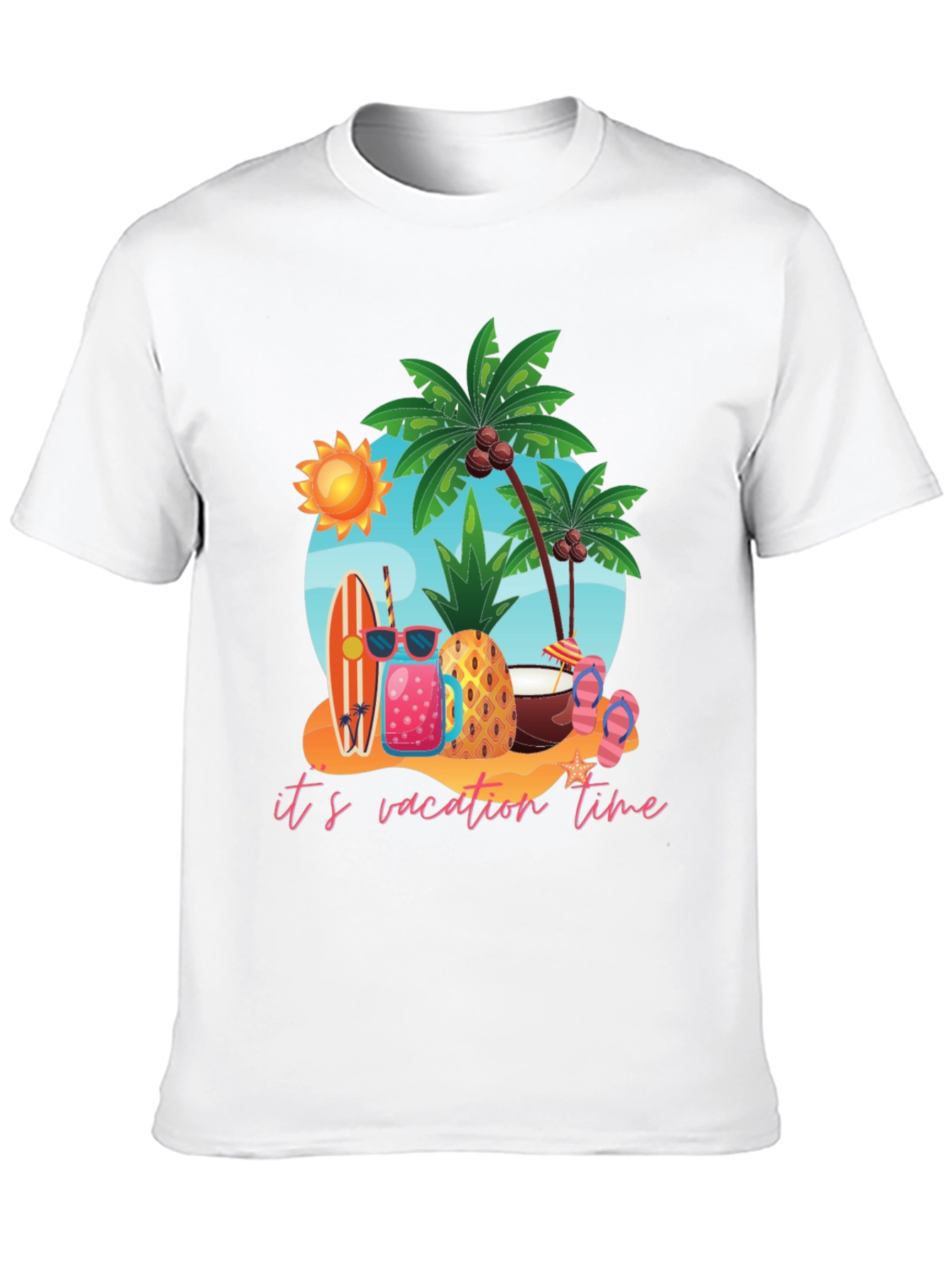 Its Vacation Time Black Cotton T-Shirt