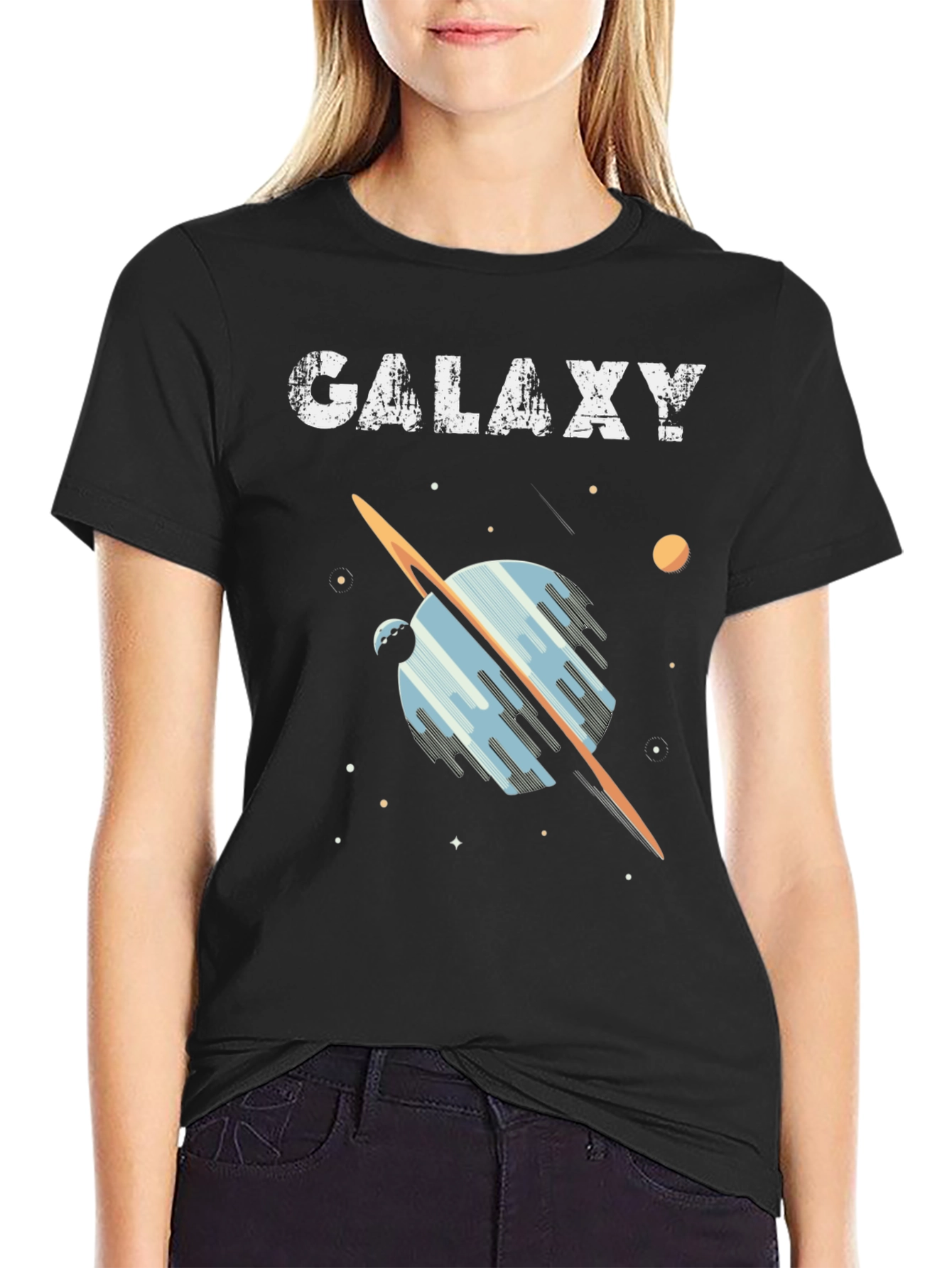 Galaxy Graphic Tee - Black Casual Short Sleeve