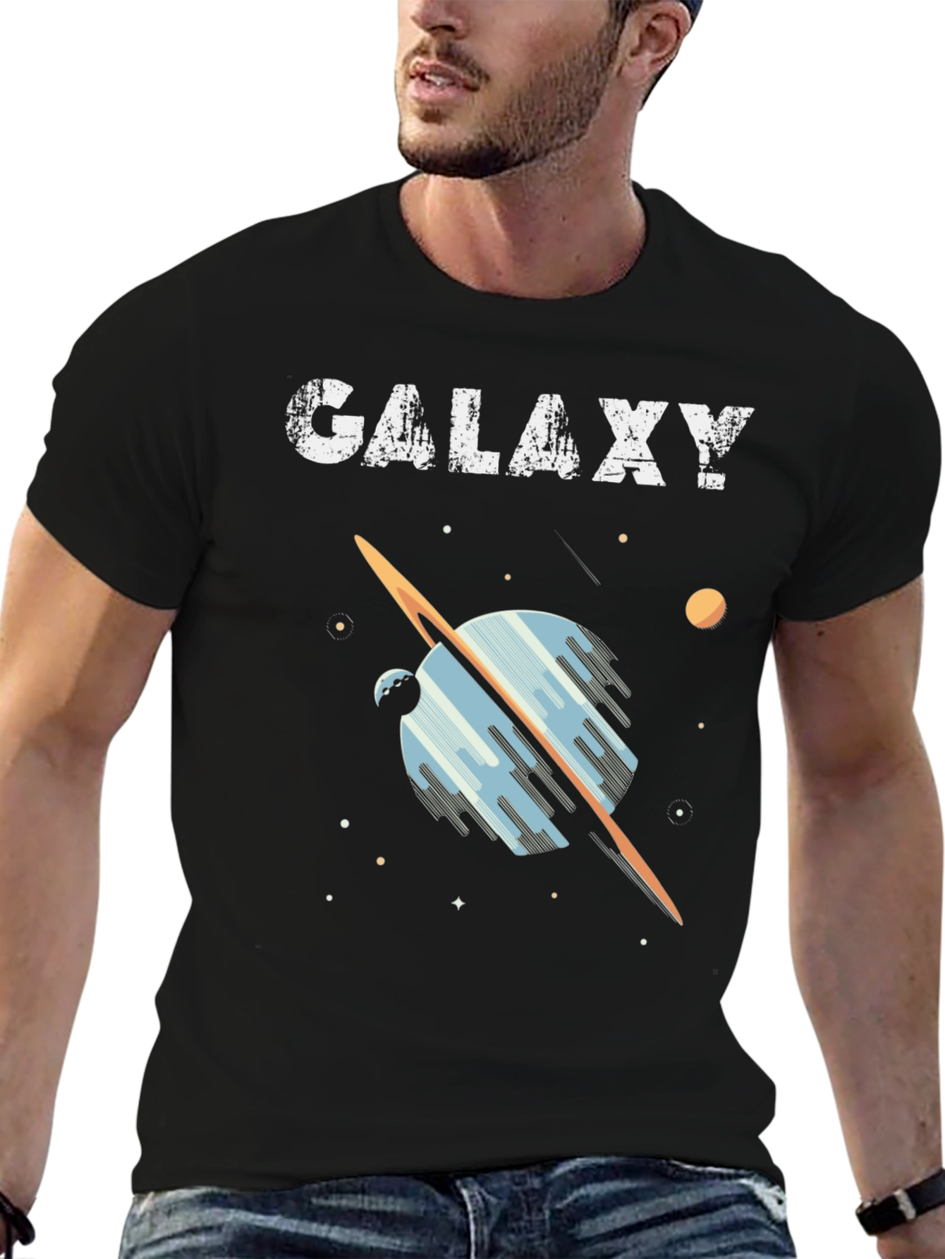 Galaxy Graphic Tee - Black Casual Short Sleeve