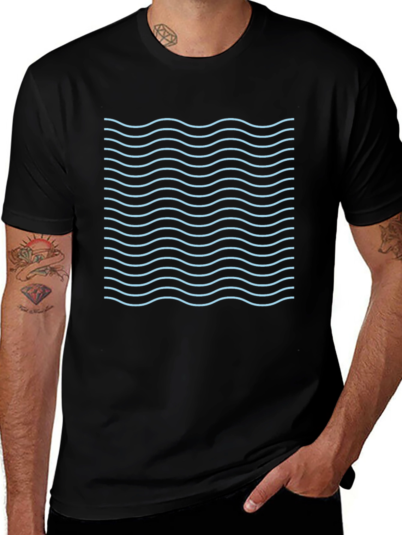 Wavy Line Graphic Tee - Trendy Style