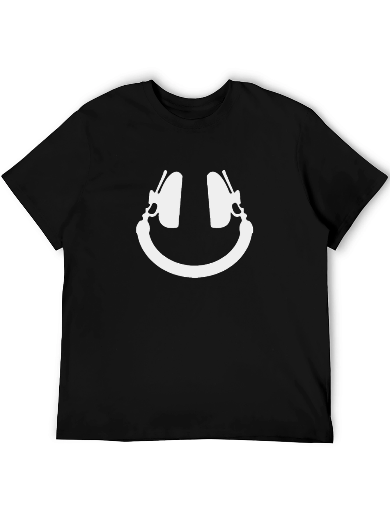 Cool Headphone Smiley Face Black T-Shirt