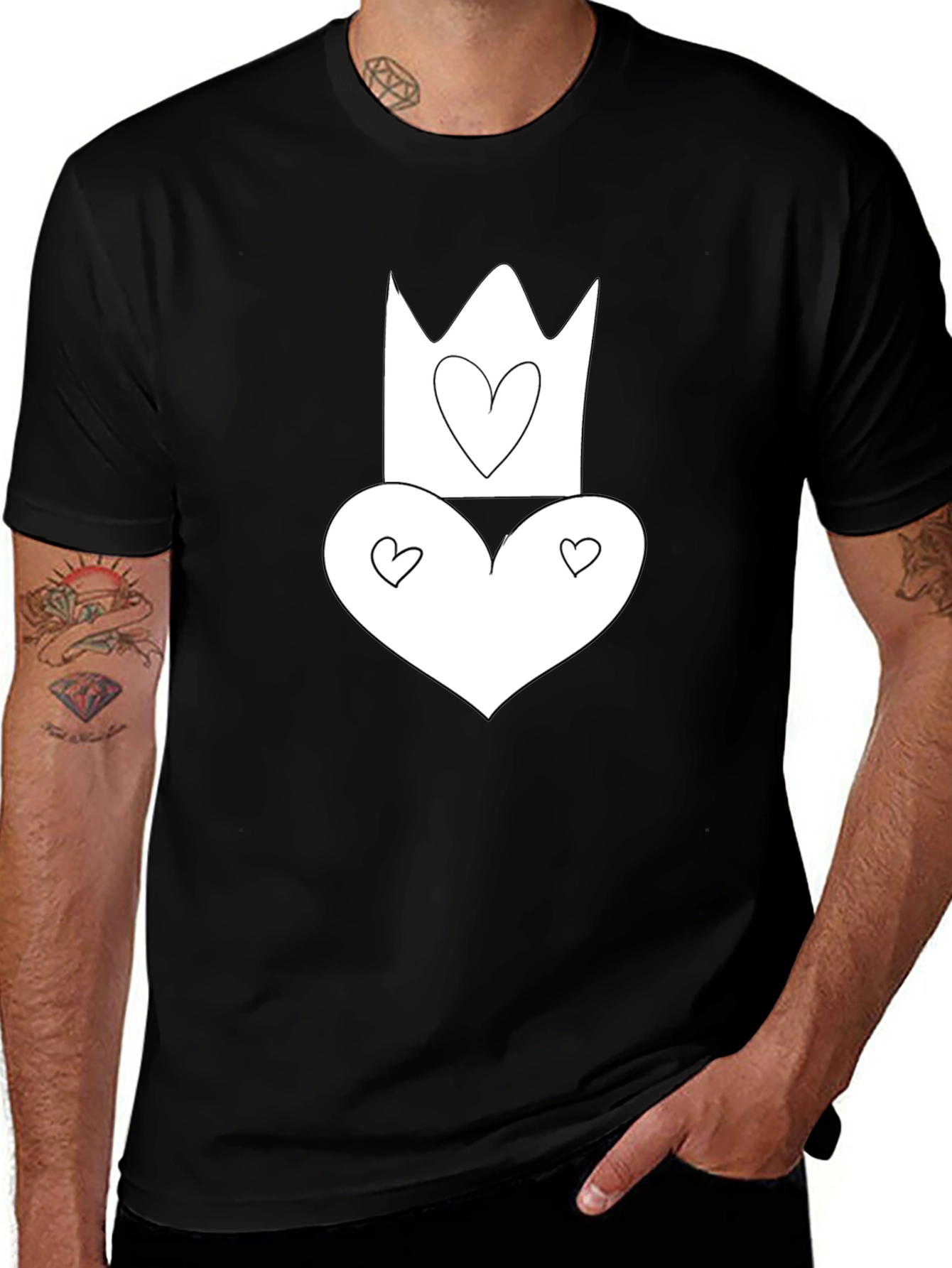 Heart Crown Graphic Tee - Black Cotton T-Shirt