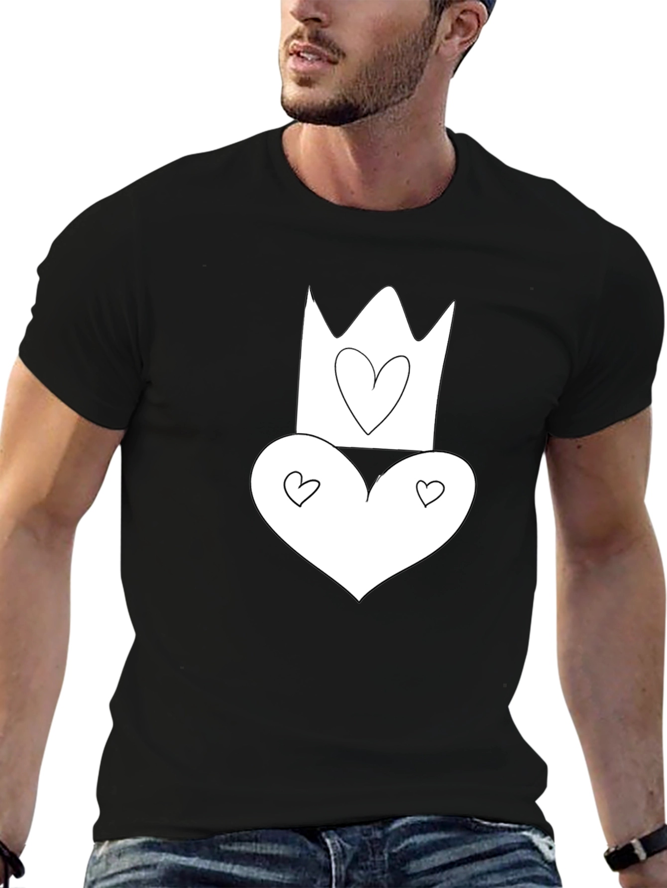 Heart Crown Graphic Tee - Black Cotton T-Shirt