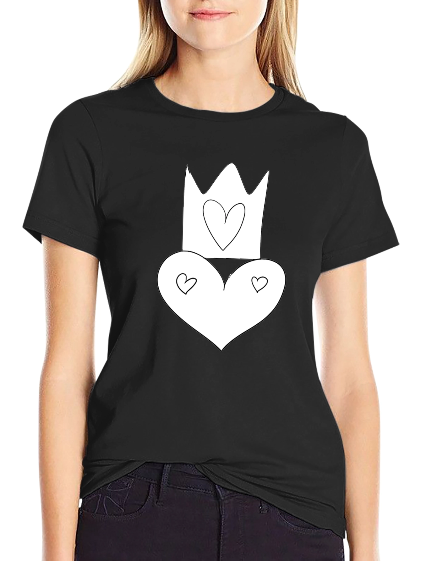 Heart Crown Graphic Tee - Black Cotton T-Shirt