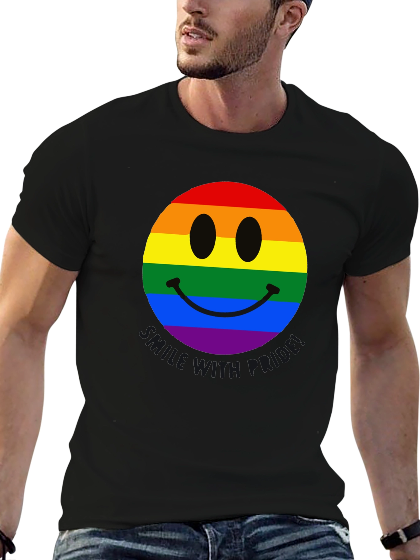 Rainbow Pride Smiley Face Black T-Shirt
