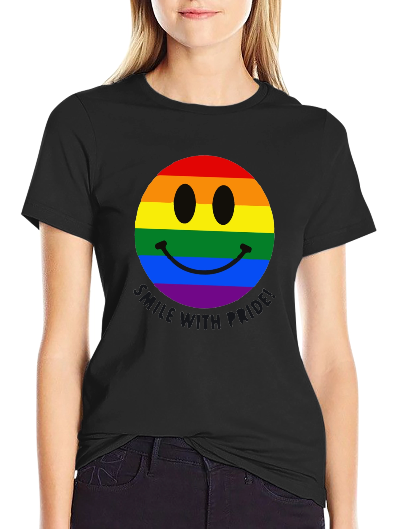 Rainbow Pride Smiley Face Black T-Shirt