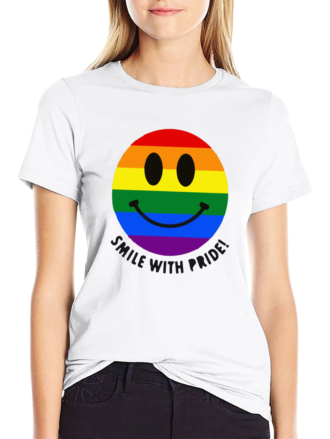Rainbow Pride Smiley Face Black T-Shirt
