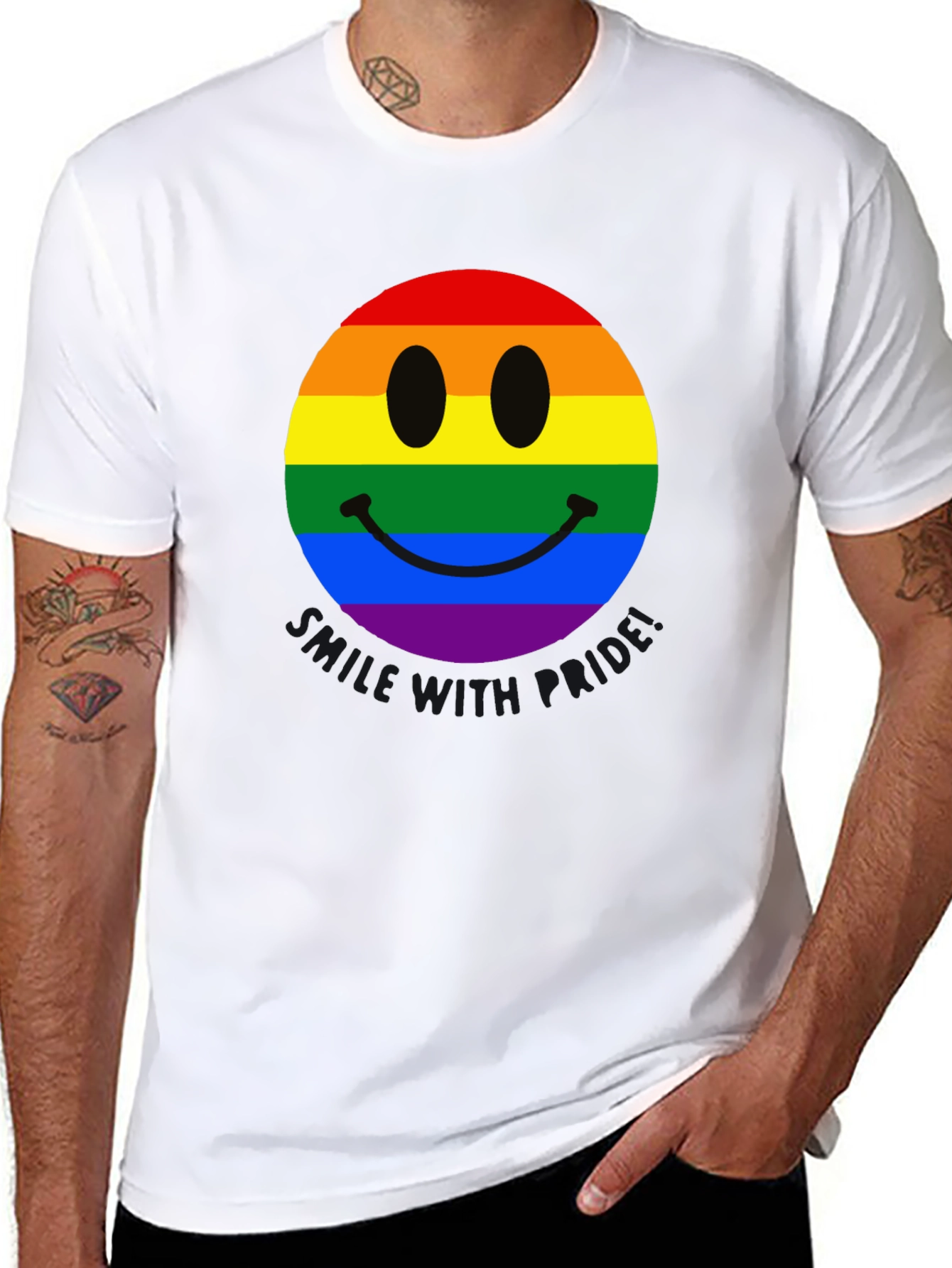 Rainbow Pride Smiley Face Black T-Shirt