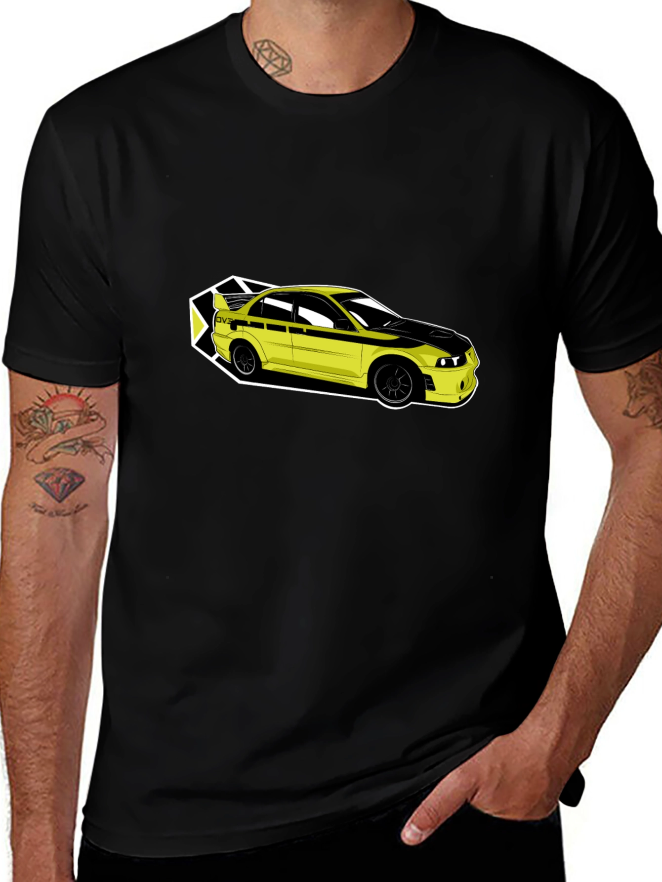 Yellow Car Graphic Tee - Mens Black T-Shirt