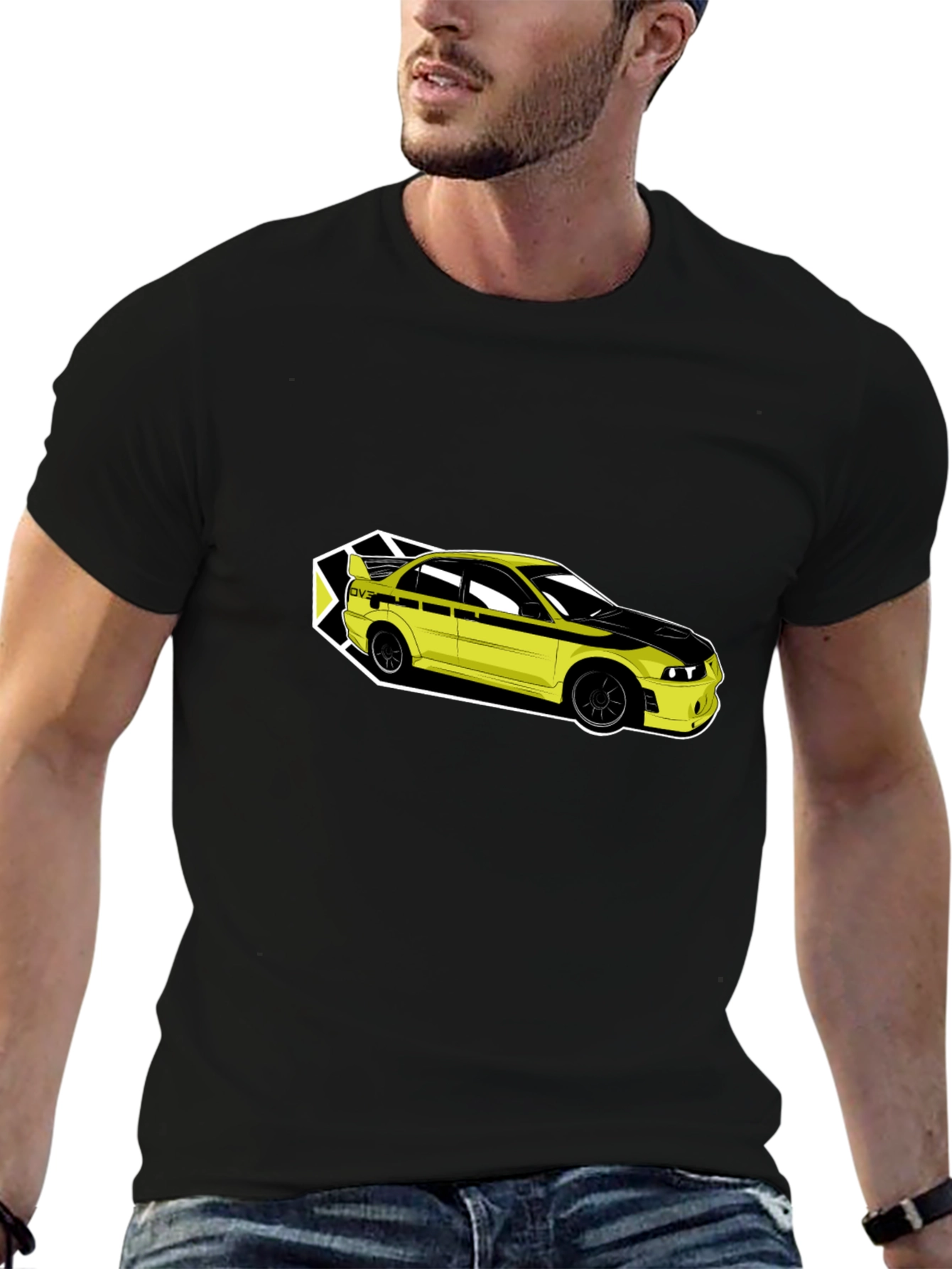 Yellow Car Graphic Tee - Mens Black T-Shirt