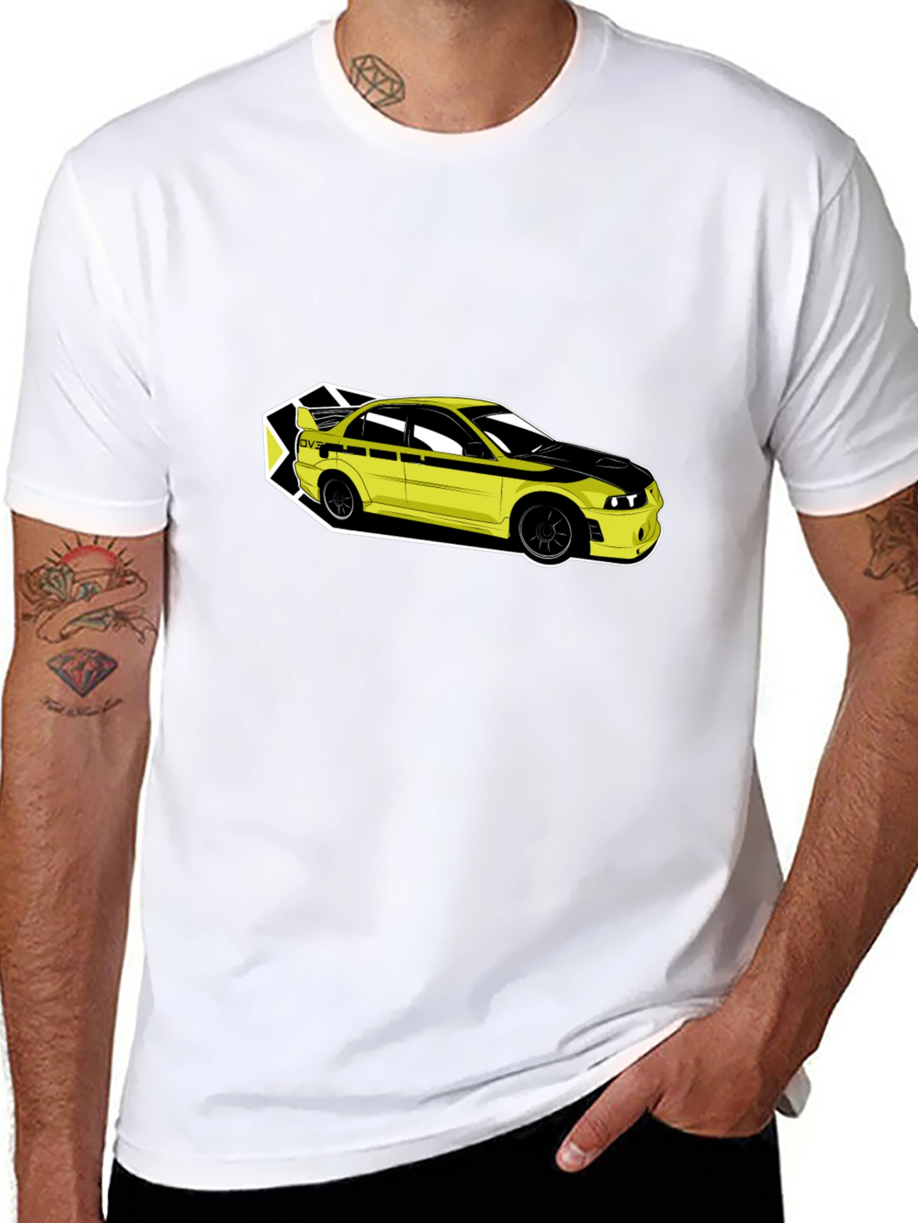 Yellow Car Graphic Tee - Mens Black T-Shirt